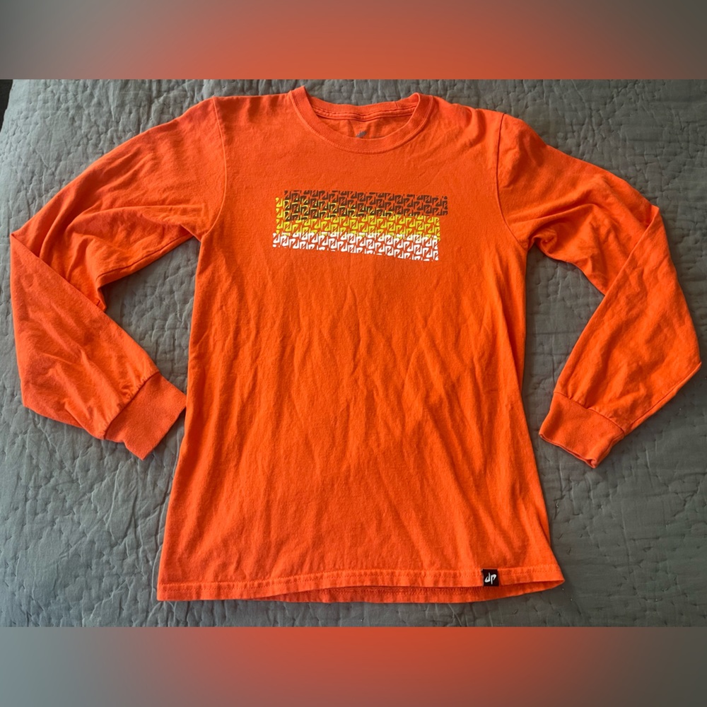 Dude Perfect Orange Yellow Logo Long Sleeve Tee Size Small Layer Outdoors Hiking